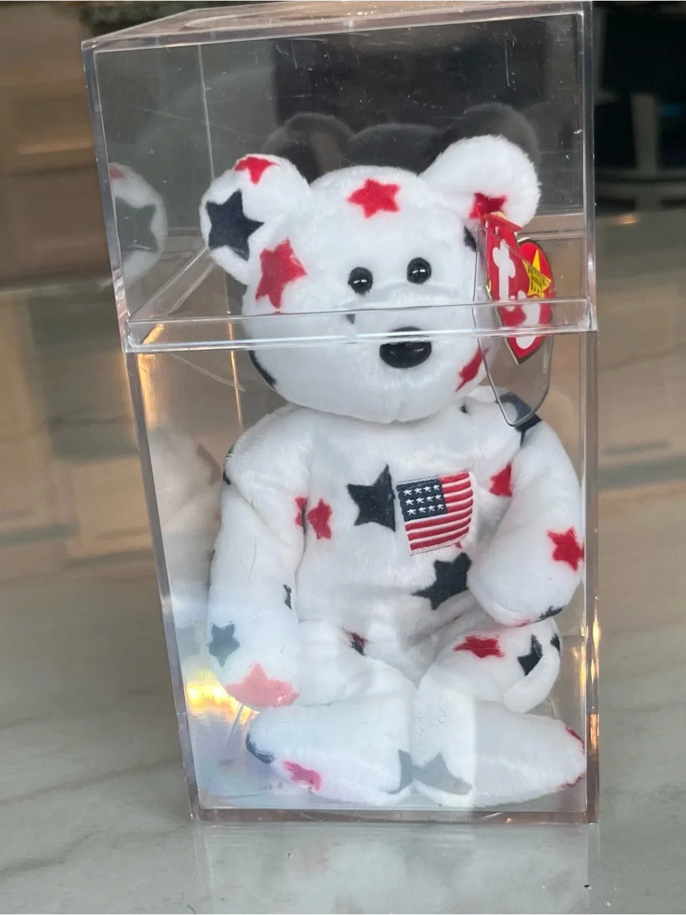 Ty Patriotic Star Bear Plush - White with Red & Navy Stars